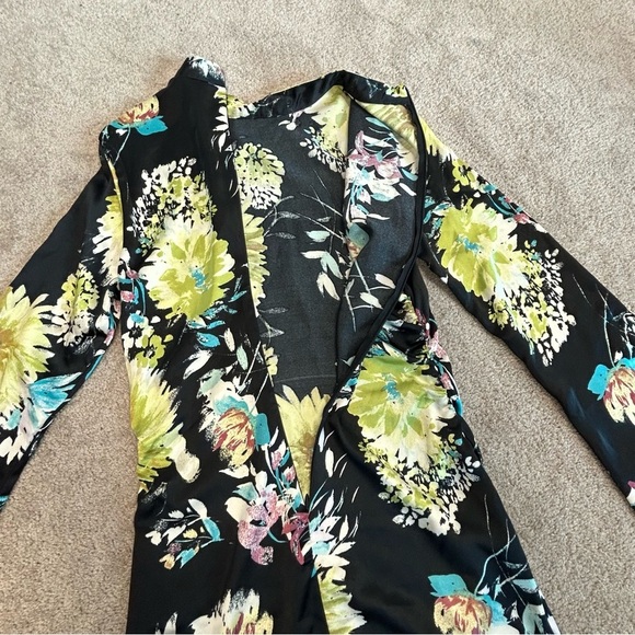 Zara Black satin floral flower print long sleeve high neck mini dress Sz S NWOT - Picture 6 of 13